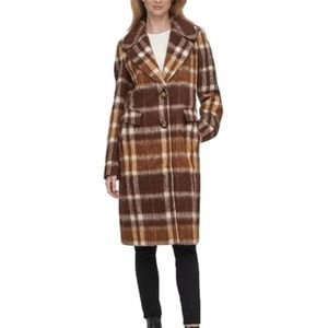 Calvin Klein Women's Plaid Single-Breasted wool Walker Coat‎ size 8 new!!!
